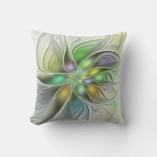 Colourful Fantasy Flower Modern Abstract Fractal Outdoor Pillow