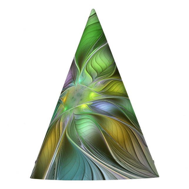 Colourful Fantasy Flower Modern Abstract Fractal Party Hat (Front)