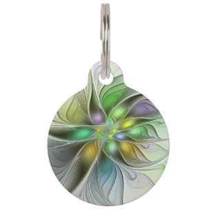 Colourful Fantasy Flower Modern Abstract Fractal Pet Tag
