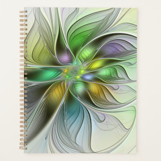 Colourful Fantasy Flower Modern Abstract Fractal Planner (Front)