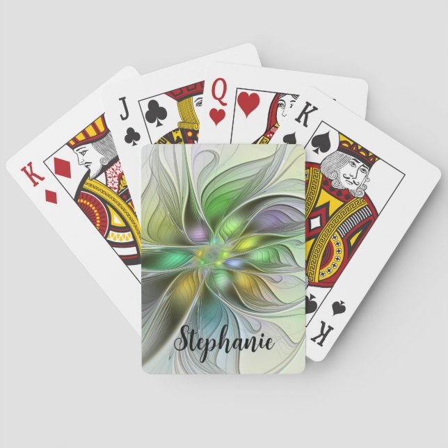 Colourful Fantasy Flower Modern Abstract Fractal Playing Cards (Back)