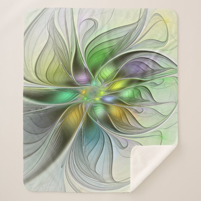 Colourful Fantasy Flower Modern Abstract Fractal Sherpa Blanket (Front)