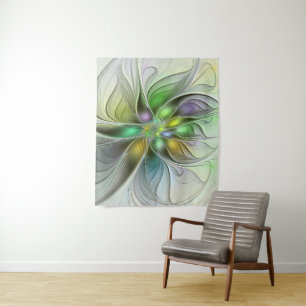 Colourful Fantasy Flower Modern Abstract Fractal Tapestry