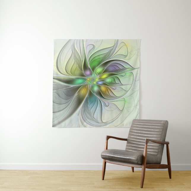 Colourful Fantasy Flower Modern Abstract Fractal Tapestry (In Situ)