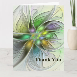 Colourful Fantasy Flower Modern Abstract Fractal Thank You Card