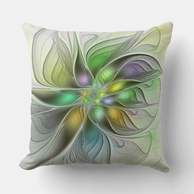 Colourful Fantasy Flower Modern Abstract Fractal Throw Pillow (Front)