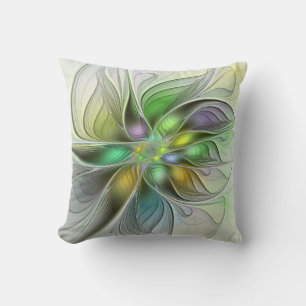 Colourful Fantasy Flower Modern Abstract Fractal Throw Pillow