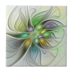 Colourful Fantasy Flower Modern Abstract Fractal Tile