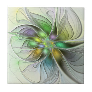 Colourful Fantasy Flower Modern Abstract Fractal Tile