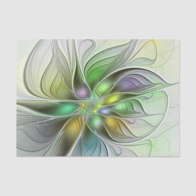 Colourful Fantasy Flower Modern Abstract Fractal Tissue Paper (Front)