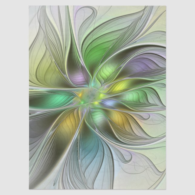 Colourful Fantasy Flower Modern Abstract Fractal Tissue Paper (Front)