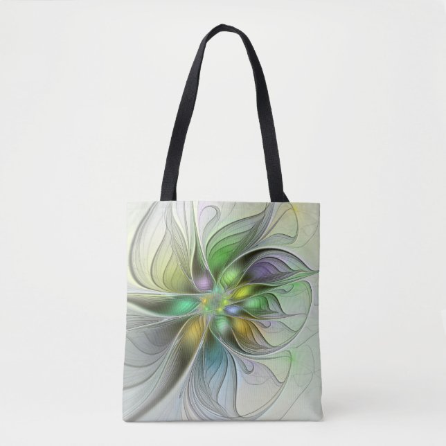 Colourful Fantasy Flower Modern Abstract Fractal Tote Bag (Front)