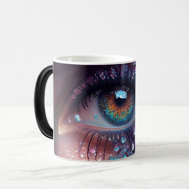 Colourful Fantasy Glitter Eye Closeup Morphing Magic Mug (Front Left)