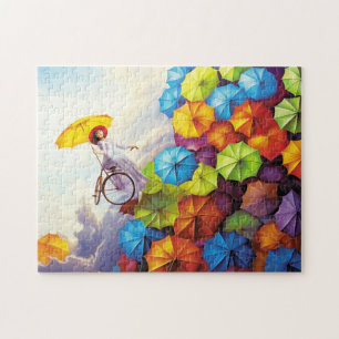 Colourful Fantasy Imagination Girl with Umbrellas  Jigsaw Puzzle