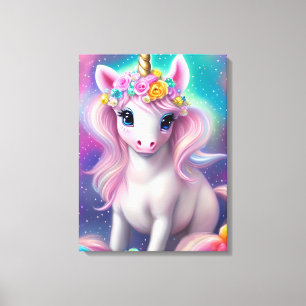Colourful Fantasy Kawaii Unicorn Canvas Print