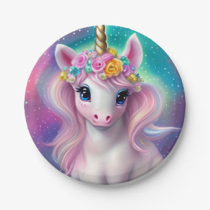 Colourful Fantasy Kawaii Unicorn  Paper Plate