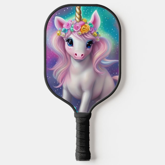 Colourful Fantasy Kawaii Unicorn  Pickleball Paddle (Front)