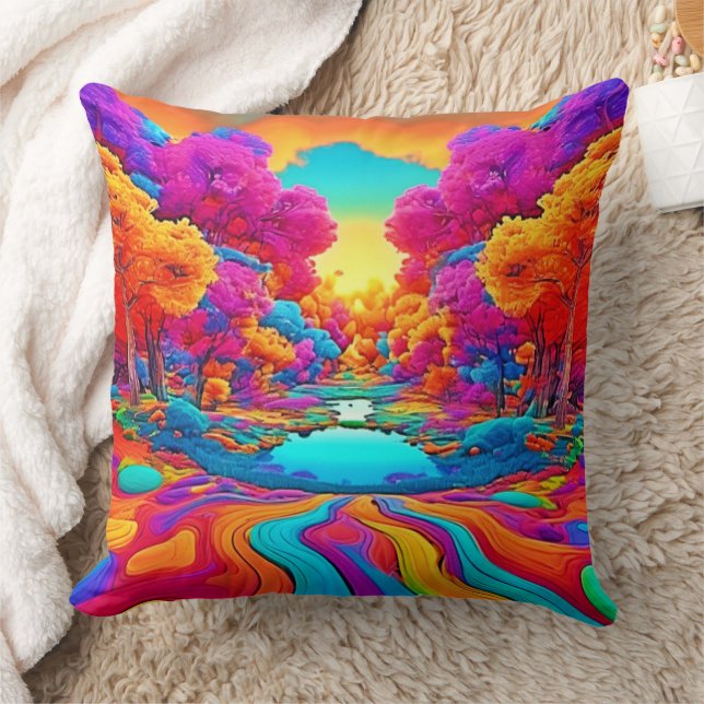 Colourful Fantasy Landscape Throw Pillow (Blanket)