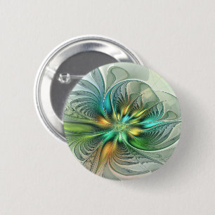 Colourful Fantasy Modern Abstract Flower Fractal 2 Inch Round Button