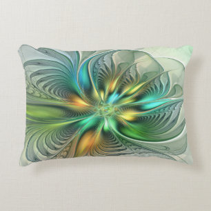 Colourful Fantasy Modern Abstract Flower Fractal Accent Pillow