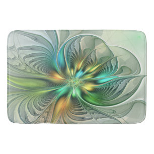 Colourful Fantasy Modern Abstract Flower Fractal Bath Mat