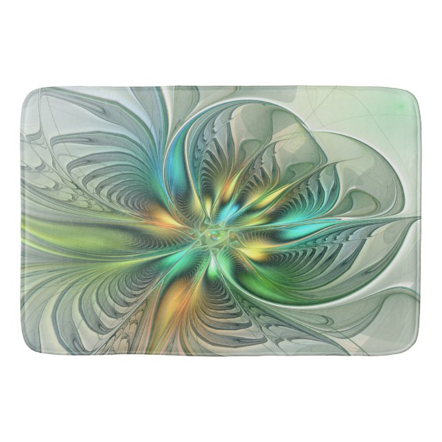 Colourful Fantasy Modern Abstract Flower Fractal Bath Mat (Front)