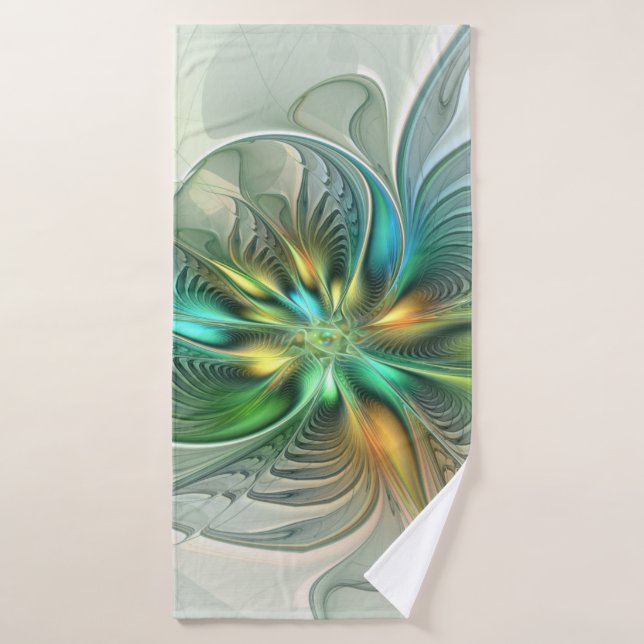 Colourful Fantasy Modern Abstract Flower Fractal Bath Towel (Bath Towel)