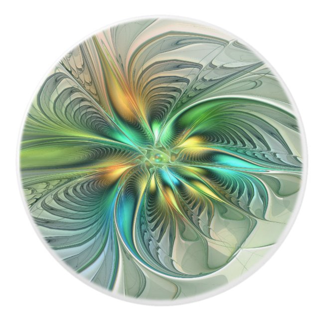 Colourful Fantasy Modern Abstract Flower Fractal Ceramic Knob (Front)