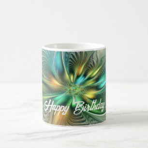 Colourful Fantasy Modern Abstract Flower Fractal Coffee Mug