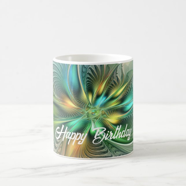 Colourful Fantasy Modern Abstract Flower Fractal Coffee Mug (Center)