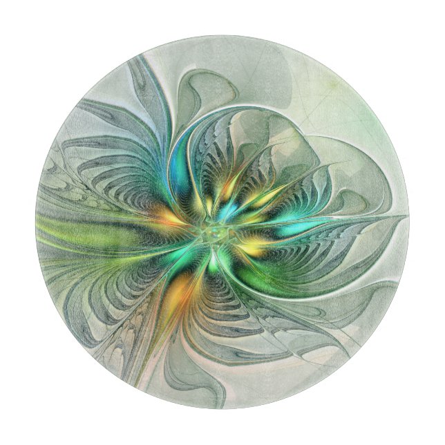 Colourful Fantasy Modern Abstract Flower Fractal Cutting Board (Front)