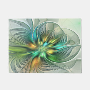 Colourful Fantasy Modern Abstract Flower Fractal Doormat