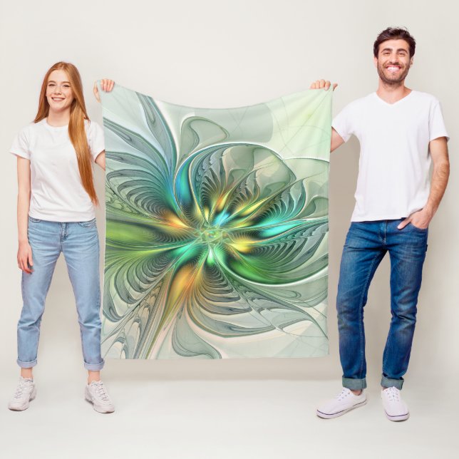 Colourful Fantasy Modern Abstract Flower Fractal Fleece Blanket (In Situ)