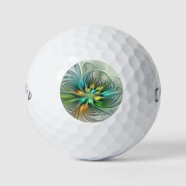 Colourful Fantasy Modern Abstract Flower Fractal Golf Balls (Front)