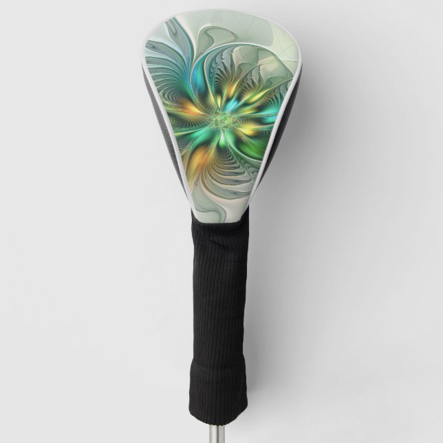 Colourful Fantasy Modern Abstract Flower Fractal Golf Head Cover (Front)