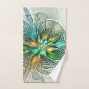 Colourful Fantasy Modern Abstract Flower Fractal Hand Towel