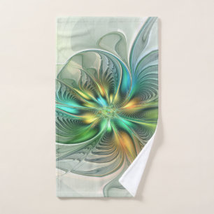 Colourful Fantasy Modern Abstract Flower Fractal Hand Towel