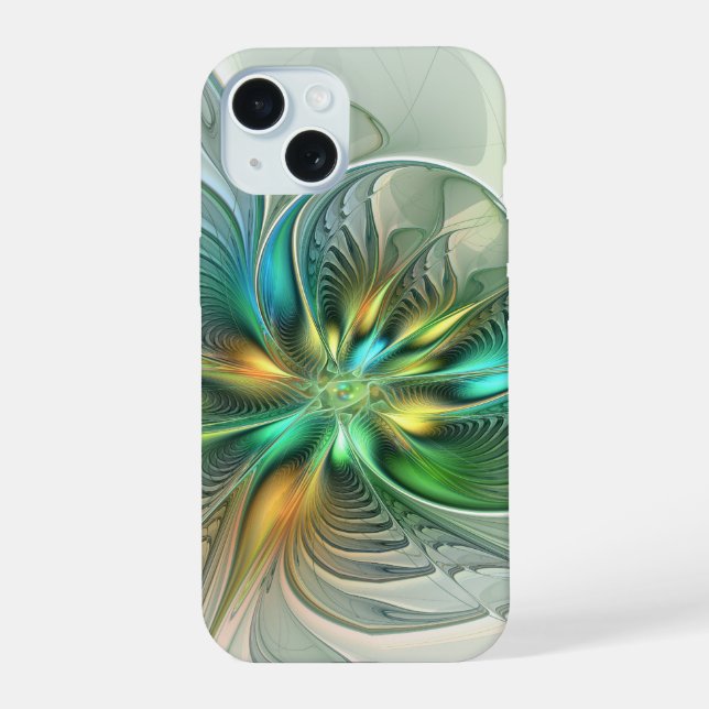 Colourful Fantasy Modern Abstract Flower Fractal iPhone 15 Case (Back)