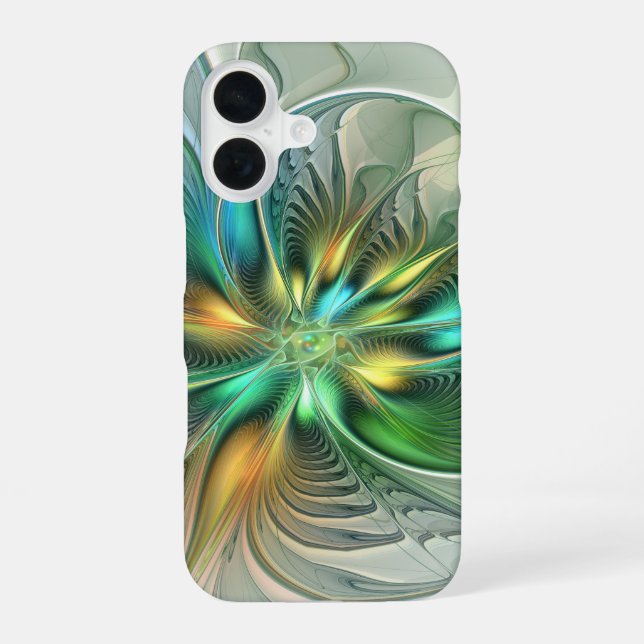 Colourful Fantasy Modern Abstract Flower Fractal iPhone 16 Case (Back)