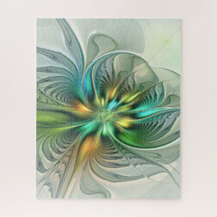Colourful Fantasy Modern Abstract Flower Fractal Jigsaw Puzzle