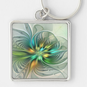 Colourful Fantasy Modern Abstract Flower Fractal Keychain