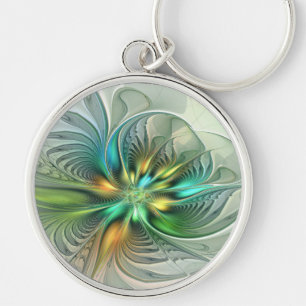 Colourful Fantasy Modern Abstract Flower Fractal Keychain