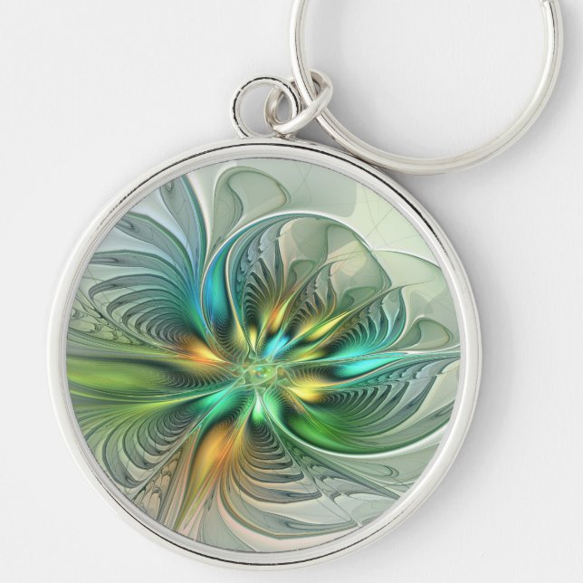 Colourful Fantasy Modern Abstract Flower Fractal Keychain (Front)