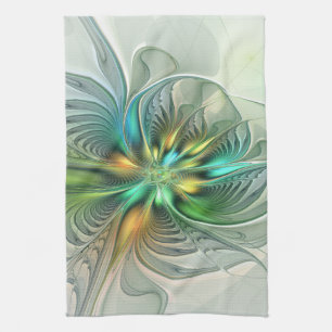 Colourful Fantasy Modern Abstract Flower Fractal Kitchen Towel