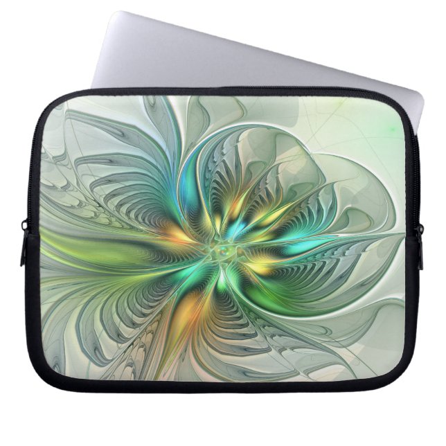 Colourful Fantasy Modern Abstract Flower Fractal Laptop Sleeve (Front)