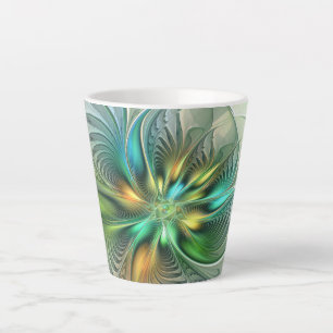 Colourful Fantasy Modern Abstract Flower Fractal Latte Mug