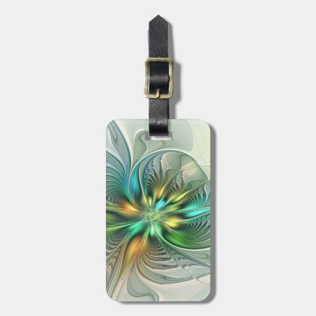 Colourful Fantasy Modern Abstract Flower Fractal Luggage Tag (Front Vertical)