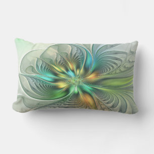 Colourful Fantasy Modern Abstract Flower Fractal Lumbar Pillow