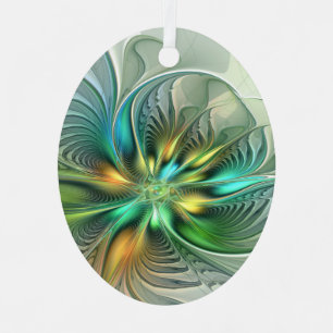 Colourful Fantasy Modern Abstract Flower Fractal Metal Ornament