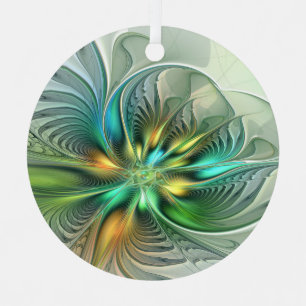 Colourful Fantasy Modern Abstract Flower Fractal Metal Ornament